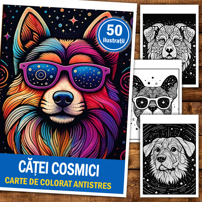 Carte de colorat antistres , 50 de ilustratii Catei Cosmici, 106 pagini [2]