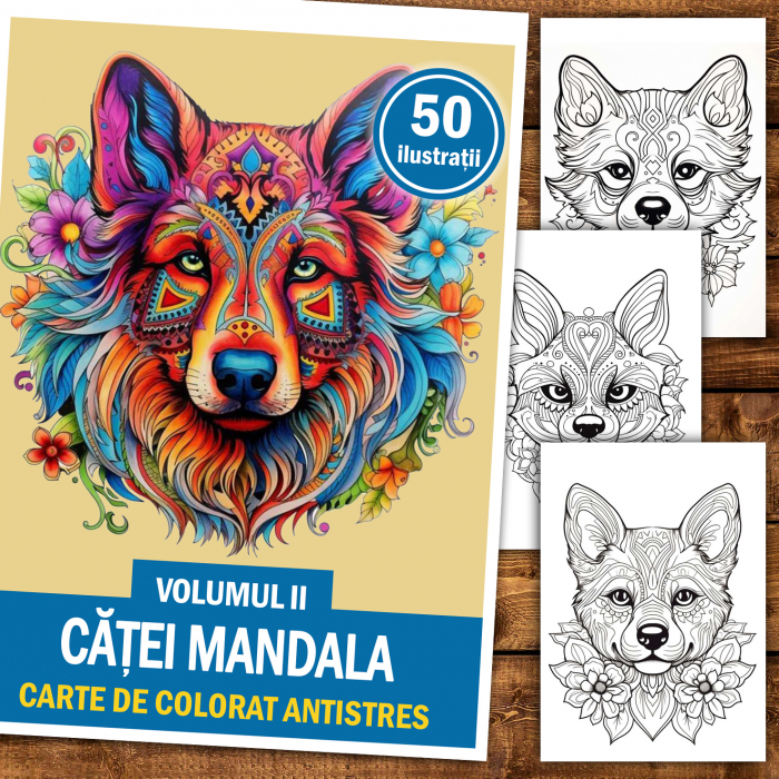 Carte de colorat antistres , 50 de ilustratii Catei Mandala - Volumul II, 106 pagini [2]