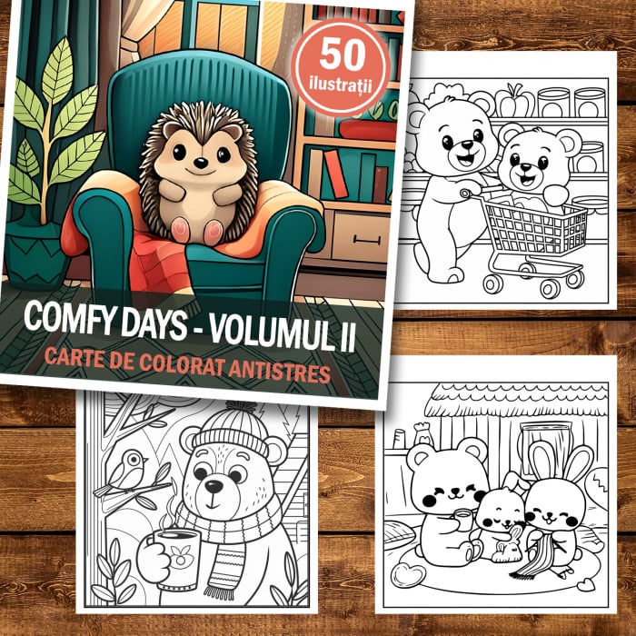 Carte de colorat antistres , 50 de ilustratii Comfy Days - Volumul II, 106 pagini [2]