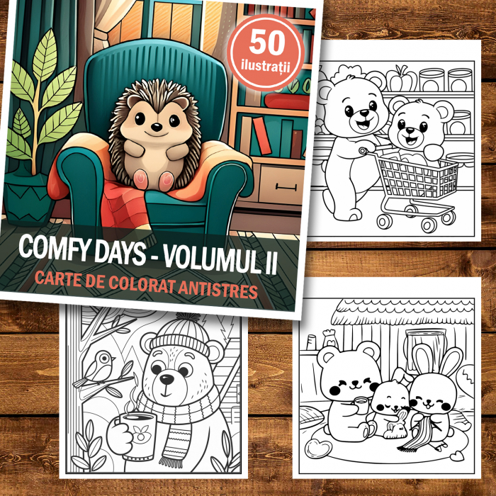 Carte de colorat antistres , 50 de ilustratii Comfy Days - Volumul II, 106 pagini [2]