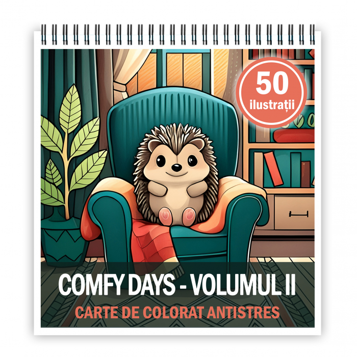 Carte de colorat antistres , 50 de ilustratii Comfy Days - Volumul II, 106 pagini [1]
