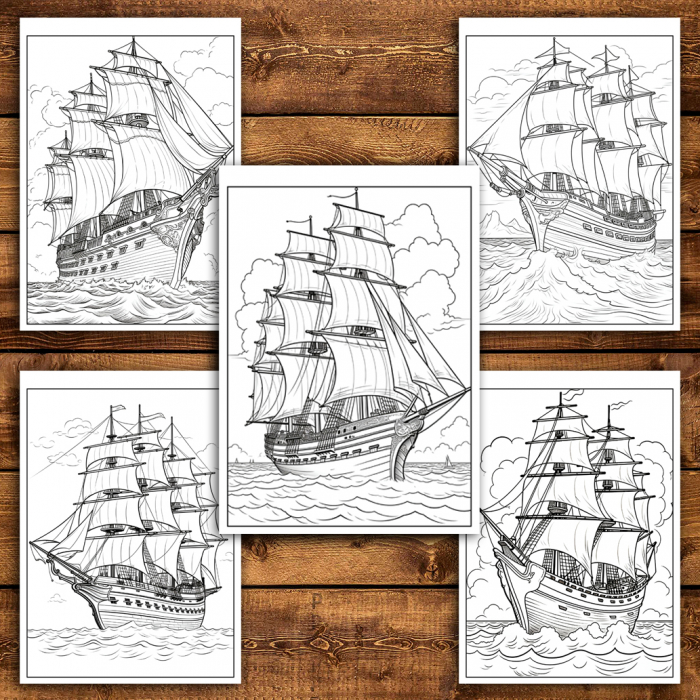 Carte de colorat antistres , 50 de ilustratii Corabii, 106 pagini [4]