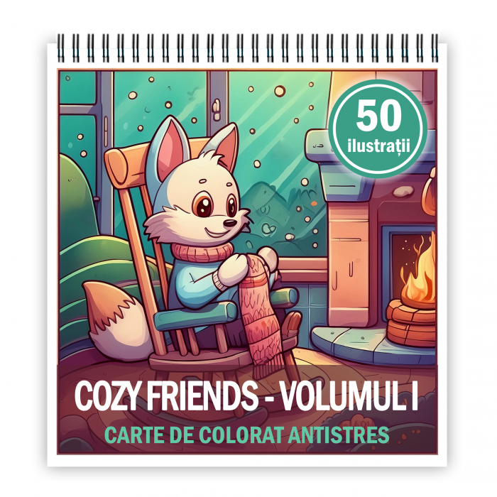 Carte de colorat antistres , 50 de ilustratii Cozy Friends - Volumul I, 106 pagini [1]