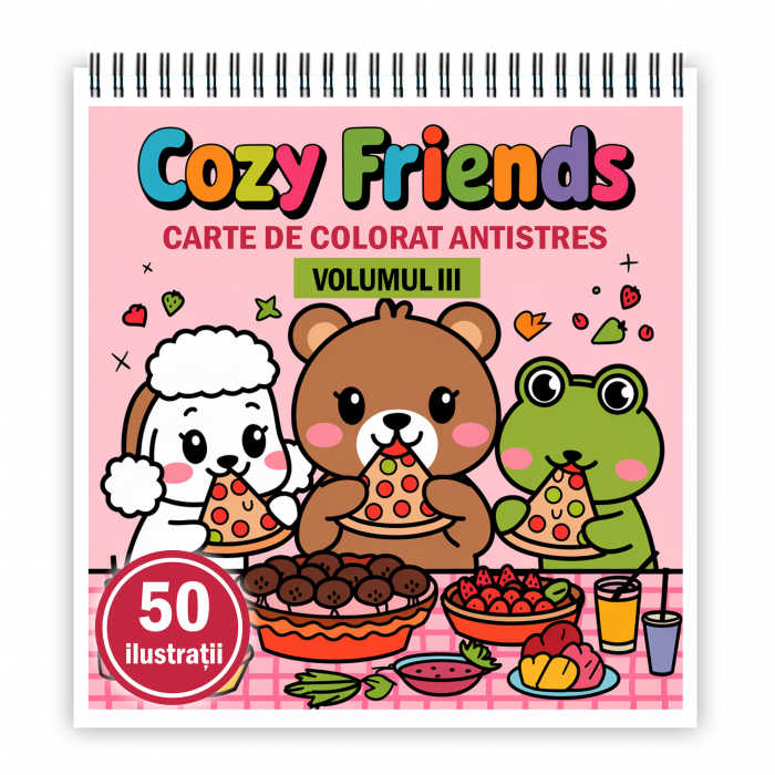 Carte de colorat antistres , 50 de ilustratii Cozy Friends - Volumul III, 106 pagini [1]