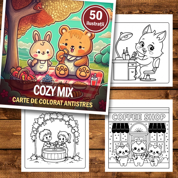 Carte de colorat antistres , 50 de ilustratii Cozy Mix, 106 pagini [2]