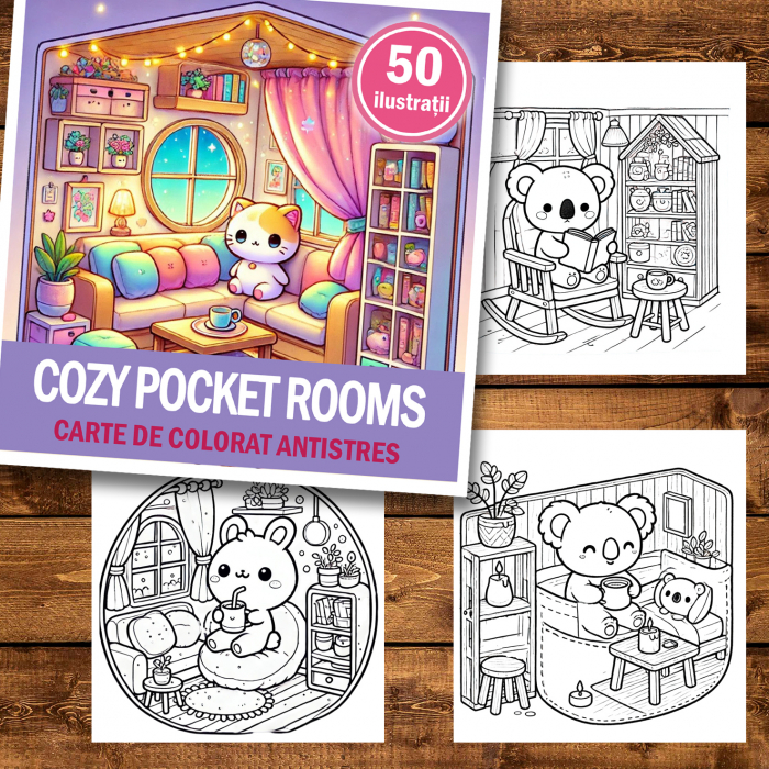 Carte de colorat antistres , 50 de ilustratii Cozy Pocket Rooms, 106 pagini [2]