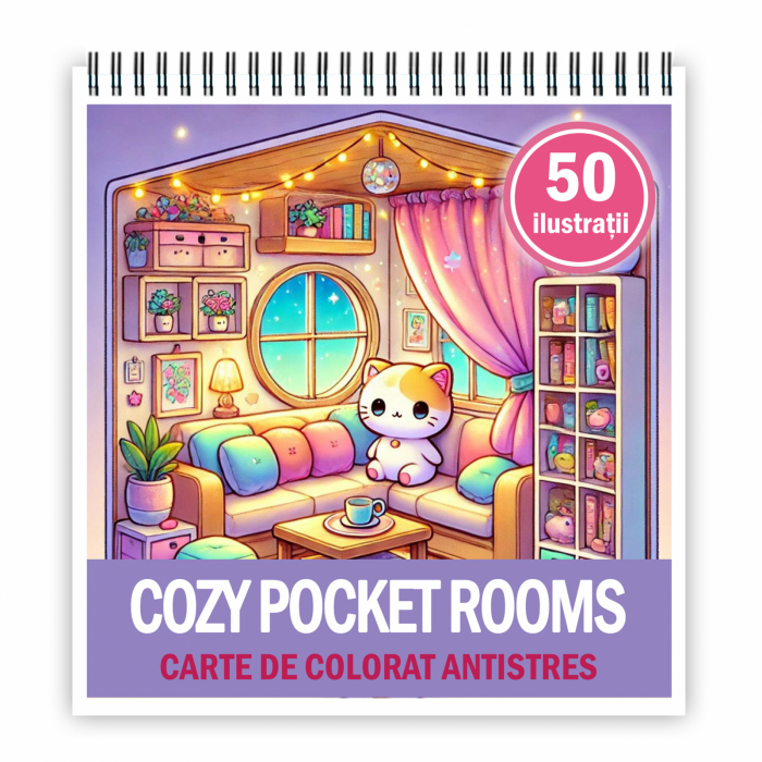 Carte de colorat antistres , 50 de ilustratii Cozy Pocket Rooms, 106 pagini [1]