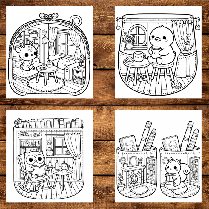 Carte de colorat antistres , 50 de ilustratii Cozy Pocket Rooms, 106 pagini [3]
