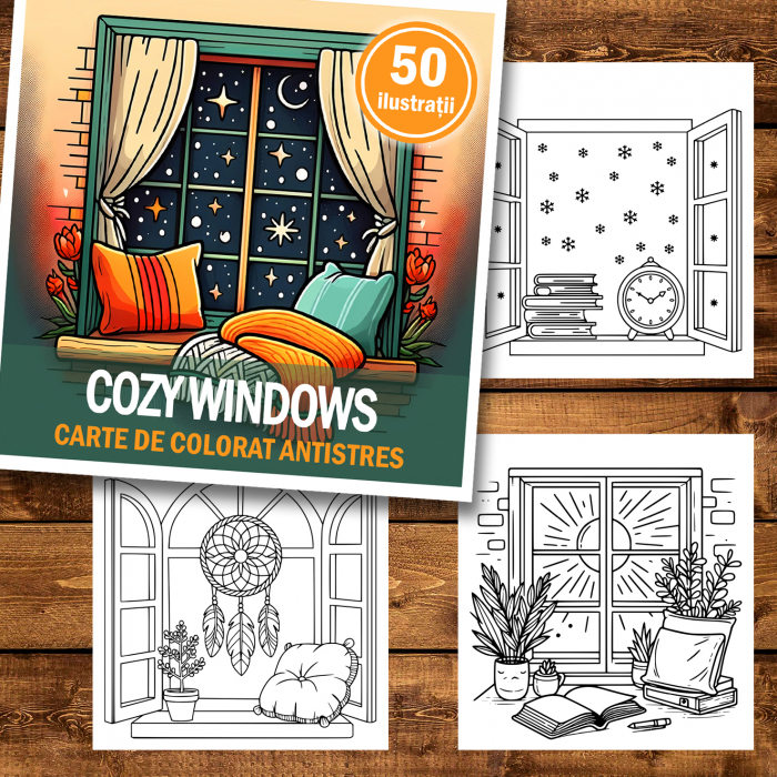 Carte de colorat antistres , 50 de ilustratii Cozy Windows, 106 pagini [2]