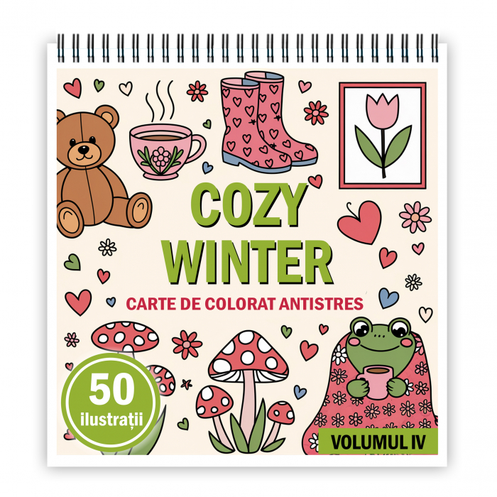Carte de colorat antistres , 50 de ilustratii Cozy Winter - Volumul IV, 106 pagini [1]