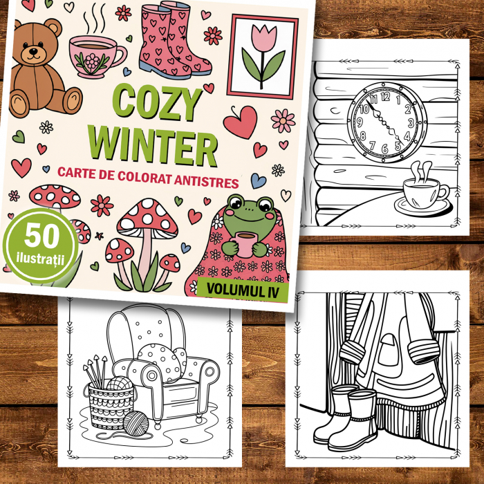 Carte de colorat antistres , 50 de ilustratii Cozy Winter - Volumul IV, 106 pagini [2]