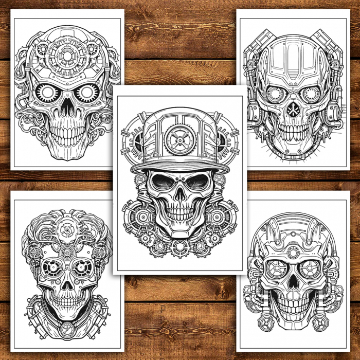Carte de colorat antistres , 50 de ilustratii Cranii Steampunk, 106 pagini [4]