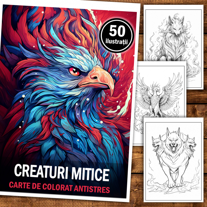 Carte de colorat antistres , 50 de ilustratii Creaturi Mitice, 106 pagini [2]
