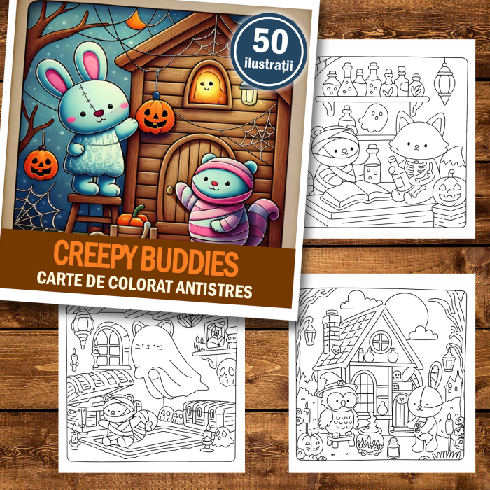 Carte de colorat antistres , 50 de ilustratii Creepy Buddies, 106 pagini [2]