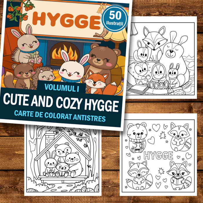 Carte de colorat antistres , 50 de ilustratii Cute and Cozy Hygge- Volumul I, 106 pagini [2]