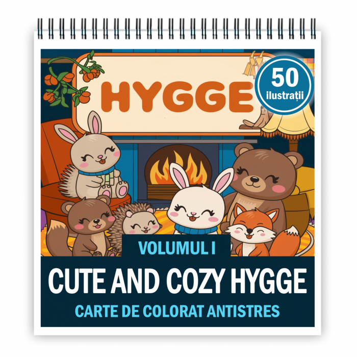 Carte de colorat antistres , 50 de ilustratii Cute and Cozy Hygge- Volumul I, 106 pagini [1]