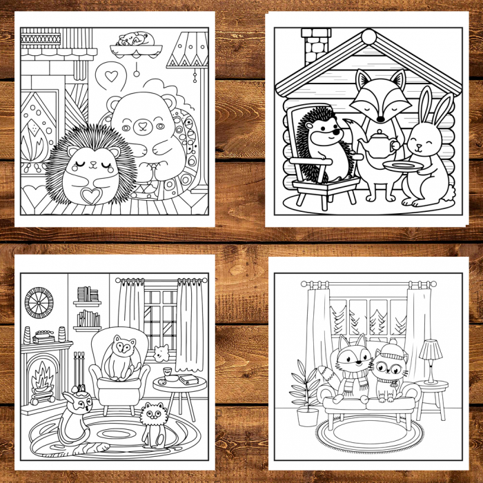Carte de colorat antistres , 50 de ilustratii Cute and Cozy Hygge- Volumul I, 106 pagini [4]