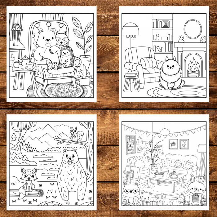 Carte de colorat antistres , 50 de ilustratii Cute and Cozy Hygge - Volumul II, 106 pagini [3]
