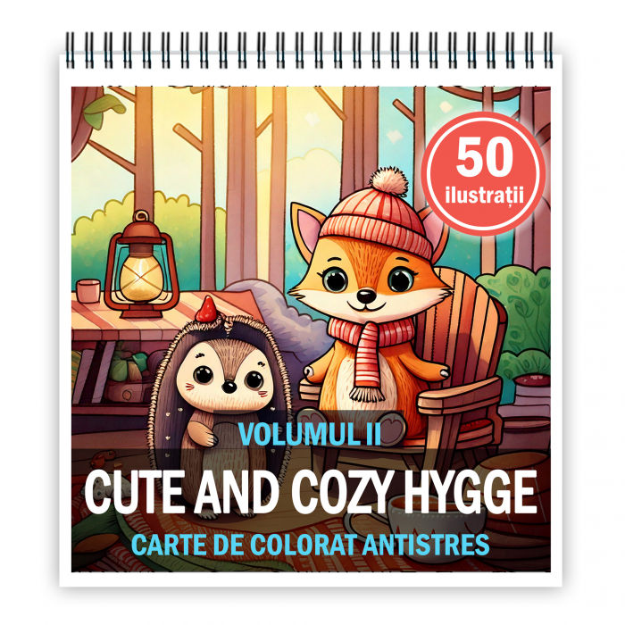 Carte de colorat antistres , 50 de ilustratii Cute and Cozy Hygge - Volumul II, 106 pagini [1]