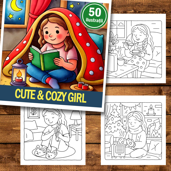 Carte de colorat antistres , 50 de ilustratii Cute & Cozy Girl, 106 pagini [2]