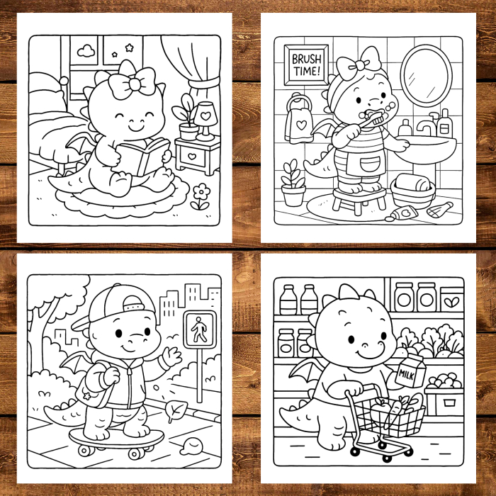 Carte de colorat antistres , 50 de ilustratii Cute Dragons - Volumul I, 106 pagini [4]