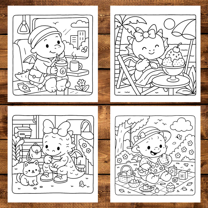 Carte de colorat antistres , 50 de ilustratii Cute Dragons - Volumul I, 106 pagini [3]