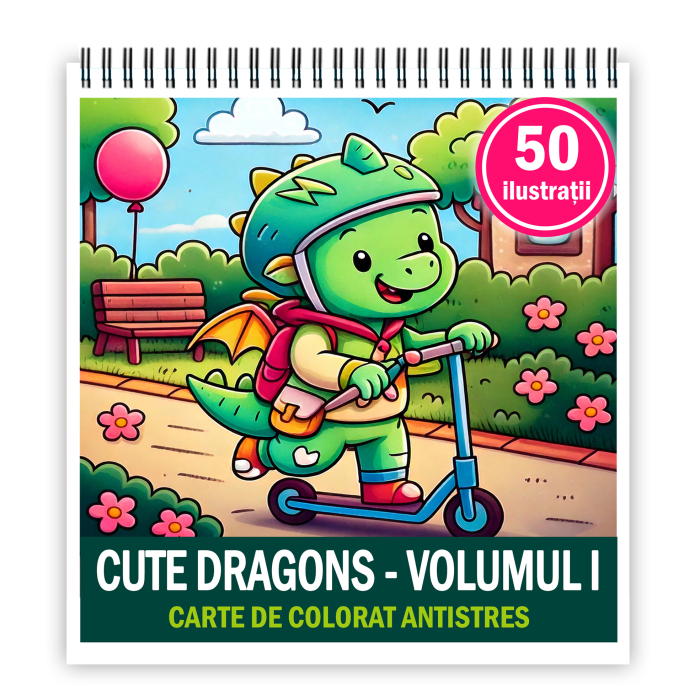 Carte de colorat antistres , 50 de ilustratii Cute Dragons - Volumul I, 106 pagini [1]