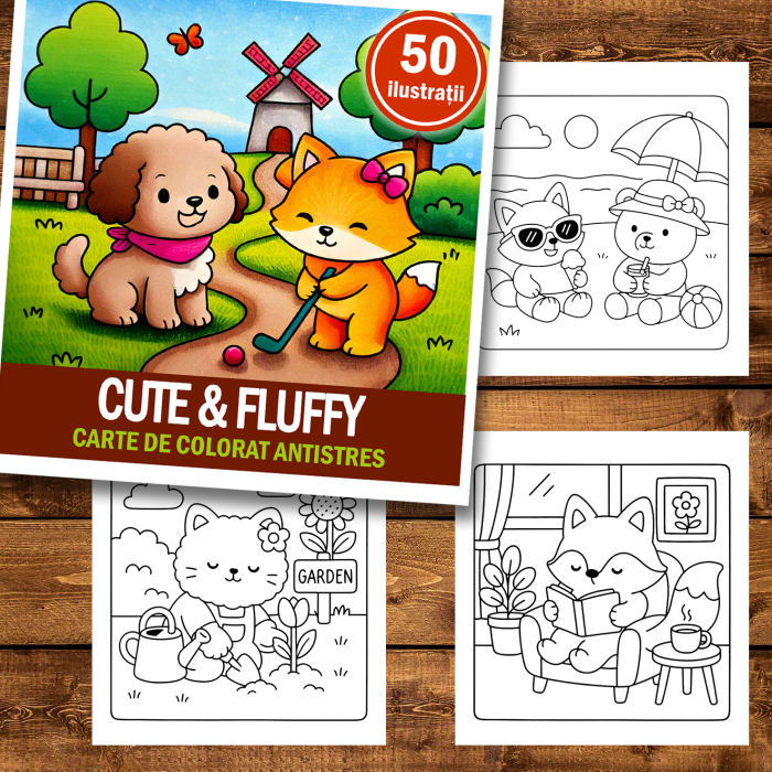 Carte de colorat antistres , 50 de ilustratii Cute & Fluffy, 106 pagini [2]