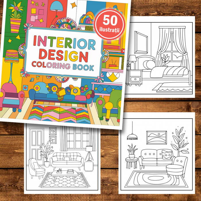 Carte de colorat antistres , 50 de ilustratii Design Interior Hygge, 106 pagini [2]