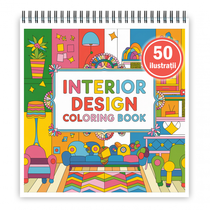 Carte de colorat antistres , 50 de ilustratii Design Interior Hygge, 106 pagini [1]