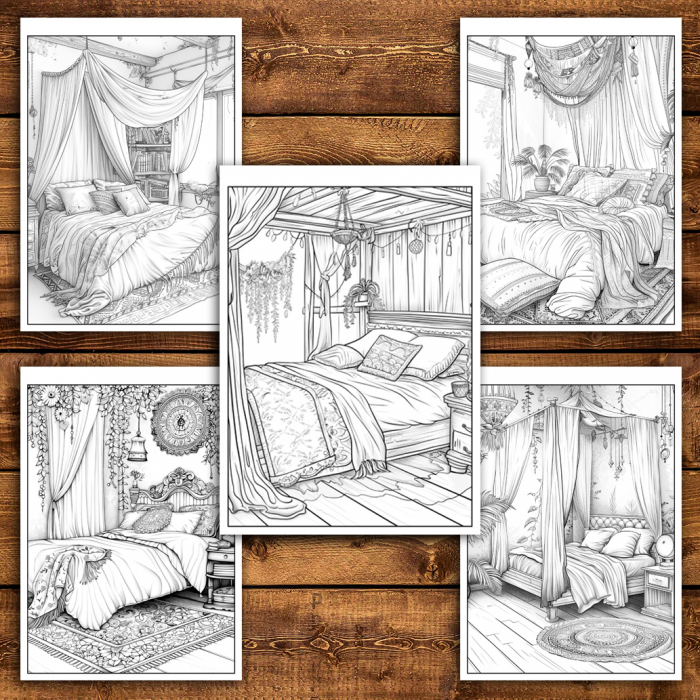 Carte de colorat antistres , 50 de ilustratii Dormitoare Boho, 106 pagini [5]