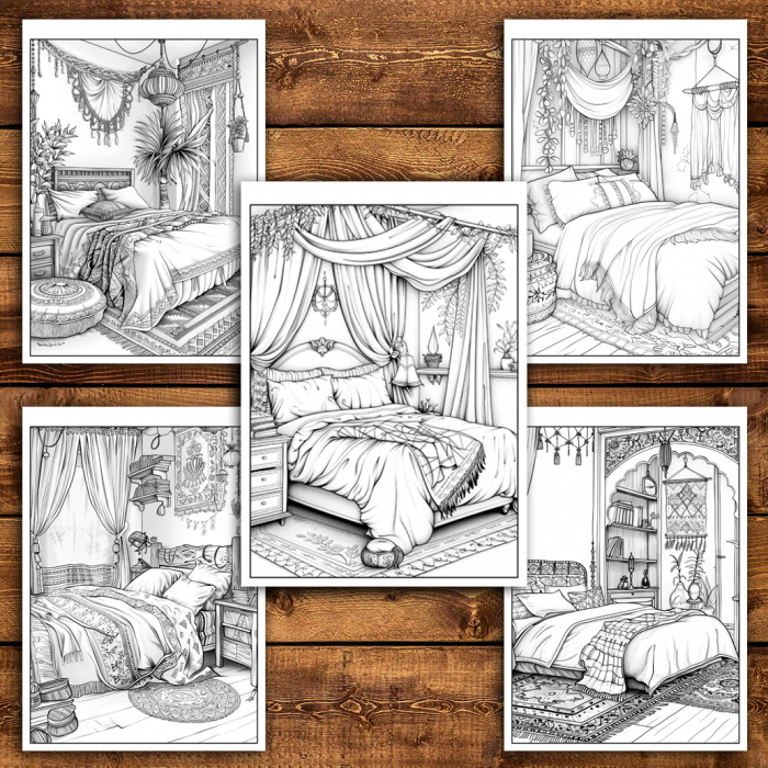 Carte de colorat antistres , 50 de ilustratii Dormitoare Boho, 106 pagini [4]