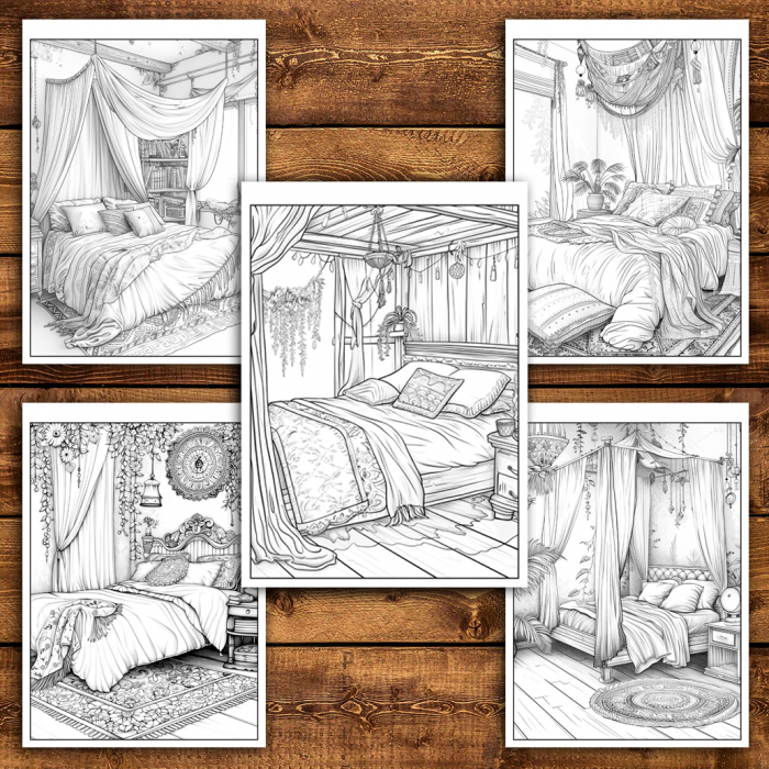 Carte de colorat antistres , 50 de ilustratii Dormitoare Boho, 106 pagini [5]