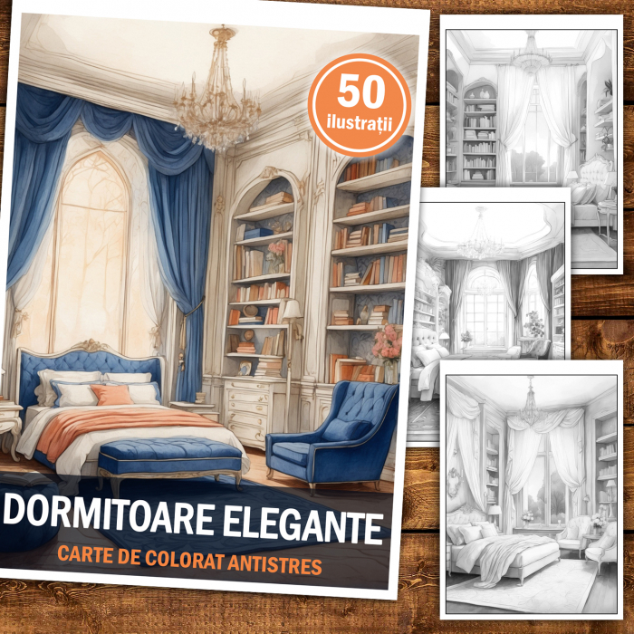 Carte de colorat antistres , 50 de ilustratii Dormitoare elegante, 106 pagini [2]