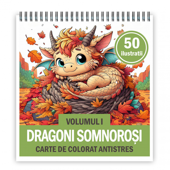 Carte de colorat antistres , 50 de ilustratii Dragoni Somnosori - Volumul I, 106 pagini [1]