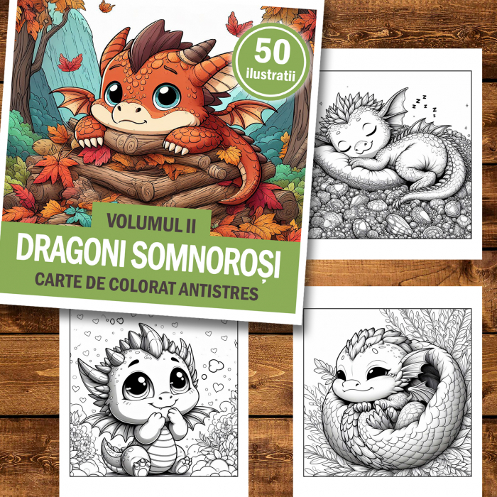Carte de colorat antistres , 50 de ilustratii Dragoni Somnosori - Volumul II, 106 pagini [2]