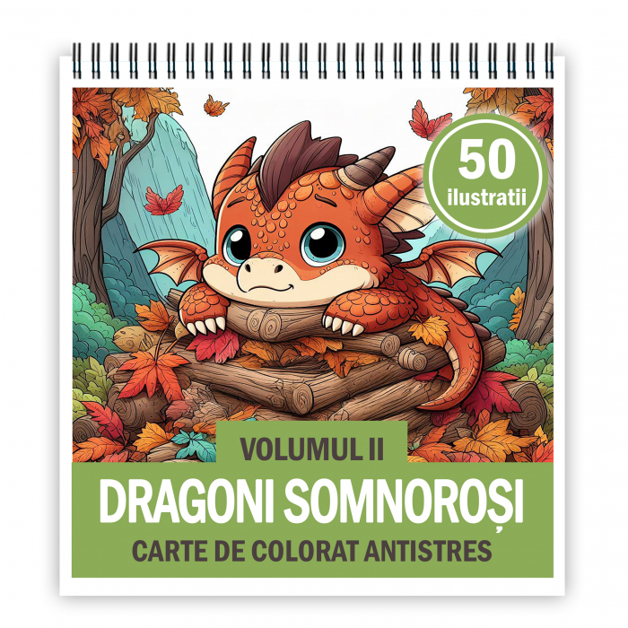 Carte de colorat antistres , 50 de ilustratii Dragoni Somnosori - Volumul II, 106 pagini [1]