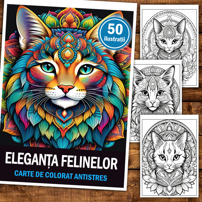 Carte de colorat antistres , 50 de ilustratii Eleganta Felinelor, 106 pagini [2]