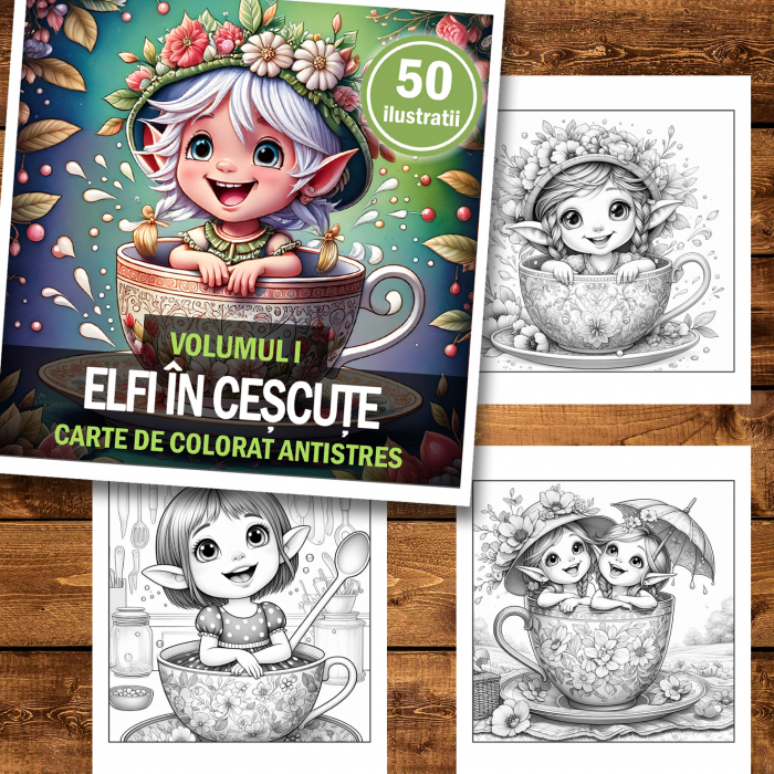 Carte de colorat antistres , 50 de ilustratii Elfi in Cescute - Volumul I, 106 pagini [2]