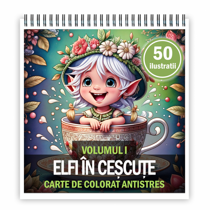 Carte de colorat antistres , 50 de ilustratii Elfi in Cescute - Volumul I, 106 pagini [1]