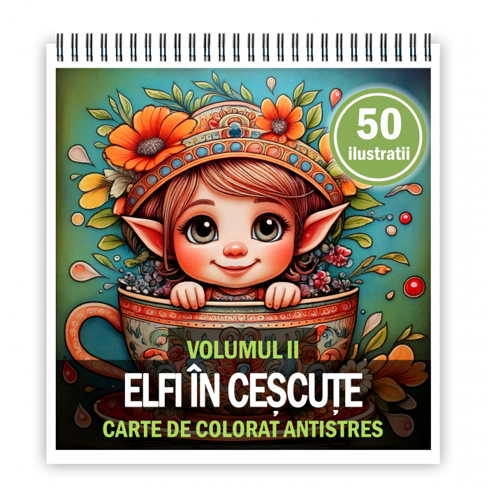 Carte de colorat antistres , 50 de ilustratii Elfi in Cescute - Volumul II, 106 pagini [1]
