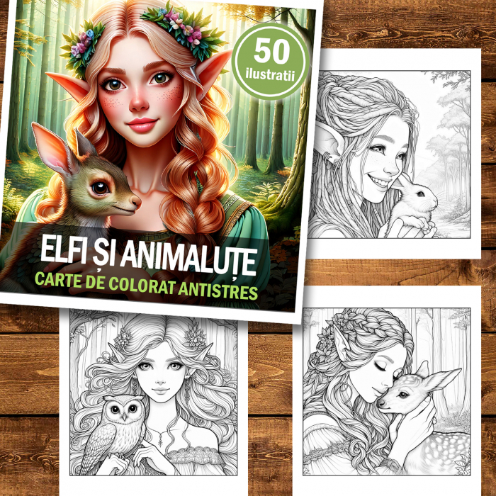 Carte de colorat antistres , 50 de ilustratii Elfi si animalute, 106 pagini [2]