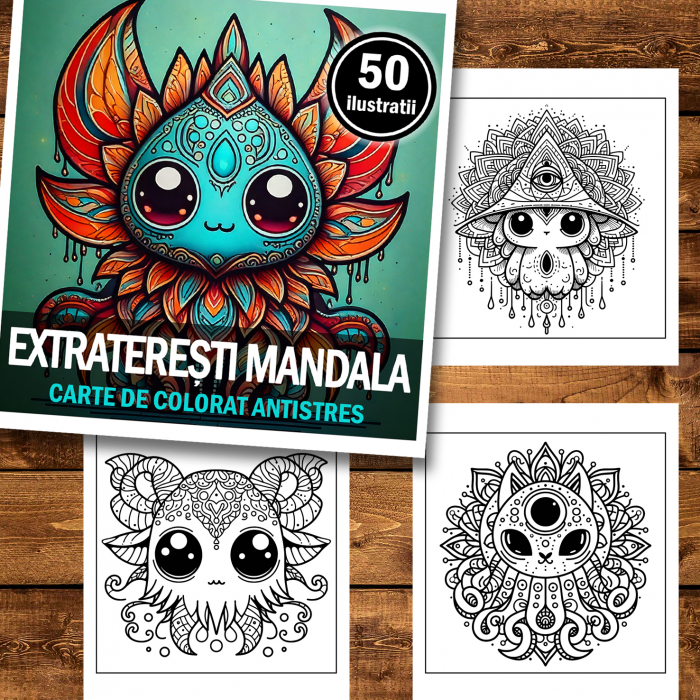 Carte de colorat antistres , 50 de ilustratii Extraterestii Mandala, 106 pagini [2]