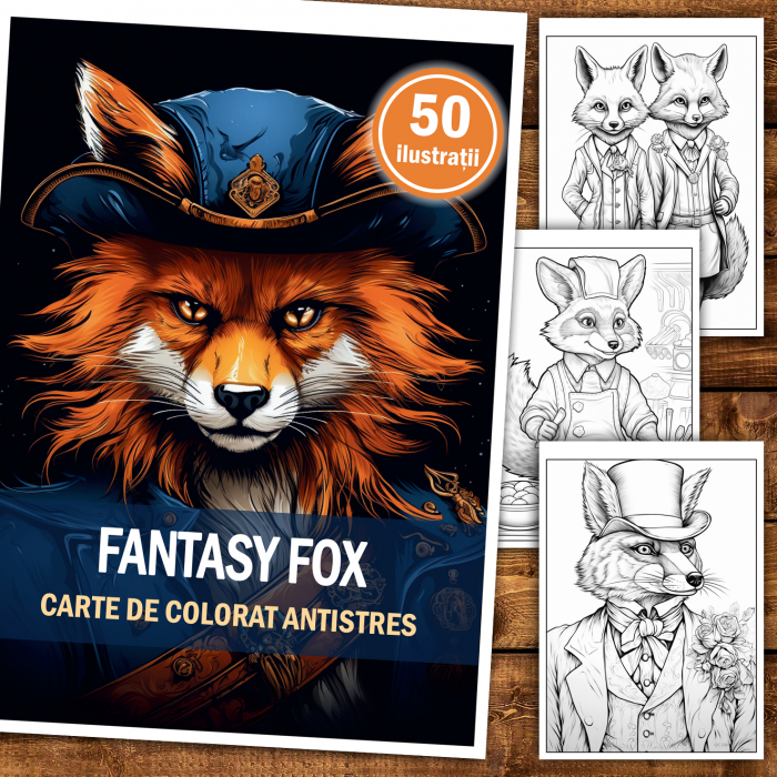 Carte de colorat antistres , 50 de ilustratii Fantasy Fox, 106 pagini [2]