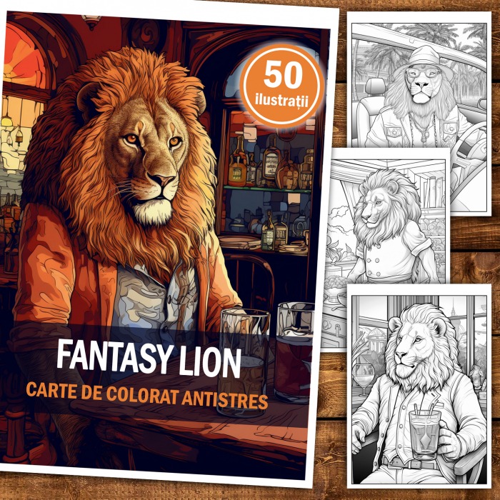Carte de colorat antistres , 50 de ilustratii Fantasy Lion, 106 pagini [2]