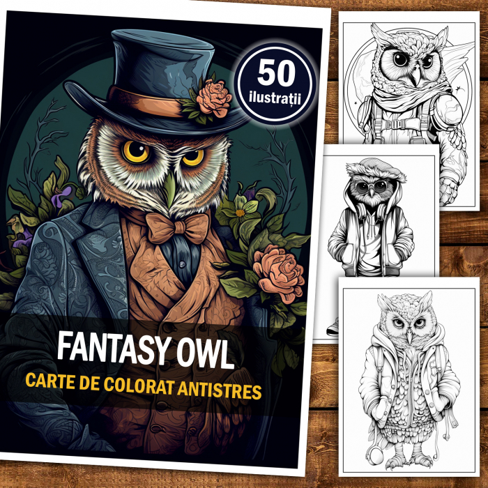 Carte de colorat antistres , 50 de ilustratii Fantasy Owl, 106 pagini [2]
