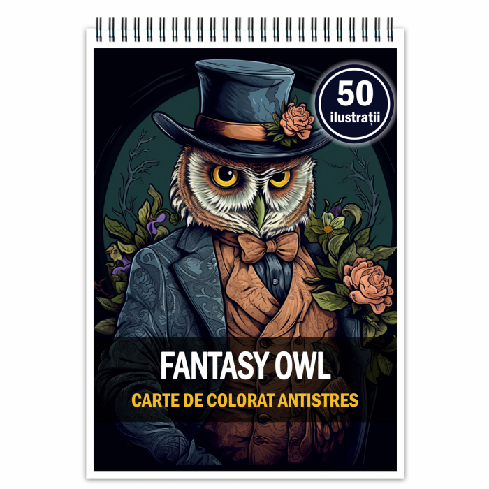 Carte de colorat antistres , 50 de ilustratii Fantasy Owl, 106 pagini [1]