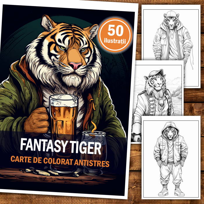 Carte de colorat antistres , 50 de ilustratii Fantasy Tiger, 106 pagini [2]