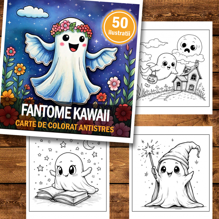 Carte de colorat antistres , 50 de ilustratii Fantome Kawaii, 106 pagini [2]