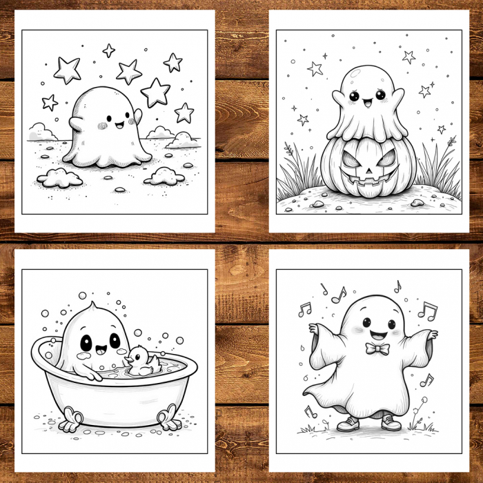 Carte de colorat antistres , 50 de ilustratii Fantome Kawaii, 106 pagini [4]